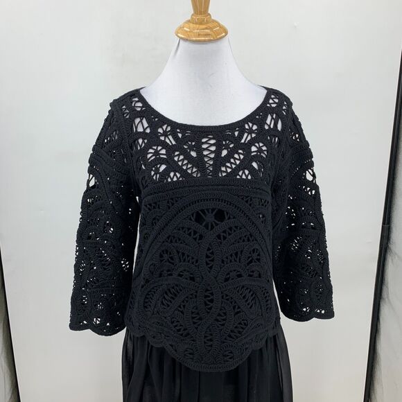 Joie Jordie Lace Dress Womens XS Extra Small Black Lace Bodice Attach Silk Slip - Picture 4 of 16